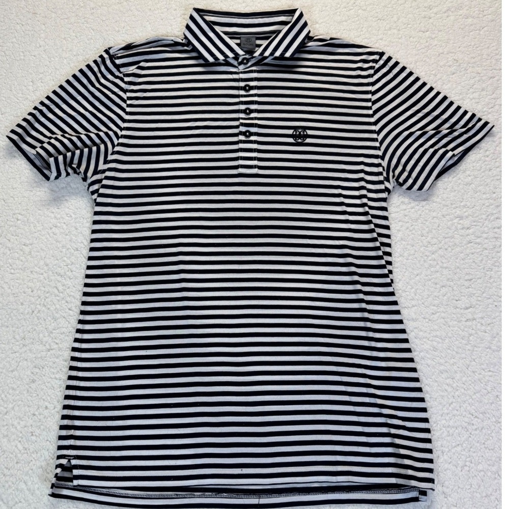 G/FORE Mens Striped Short Sleeve Golf Polo Shirt Black White Size Medium